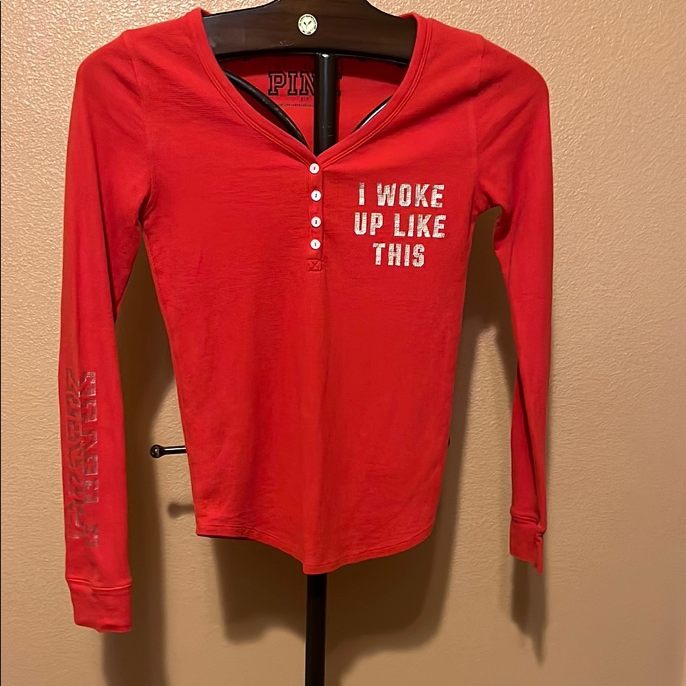 PINK Red Long Sleeve Graphic Tee